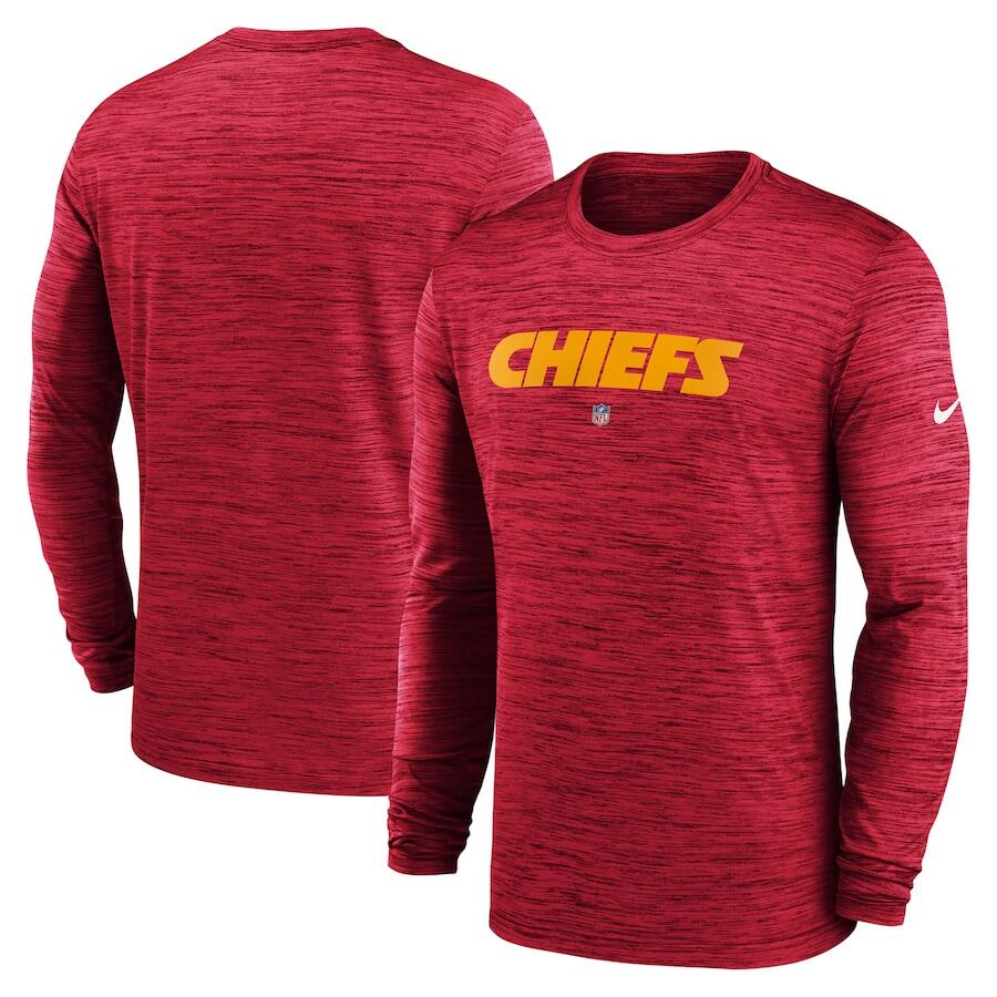 Men's Kansas City Chiefs Red Sideline Team Velocity Performance Long Sleeve T-Shirt